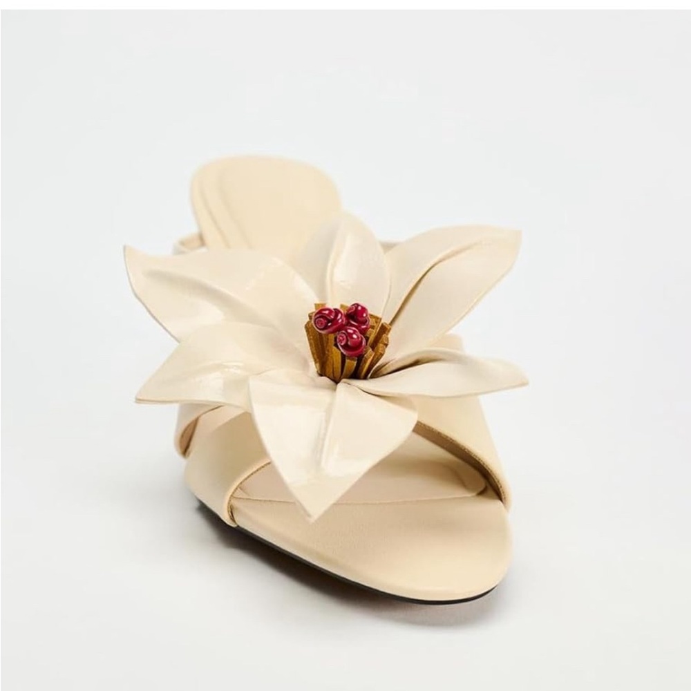 Zara Women's Floral Mules Heels Open Pointed Toe Stilettos. Size 9 - Picture 6 of 7